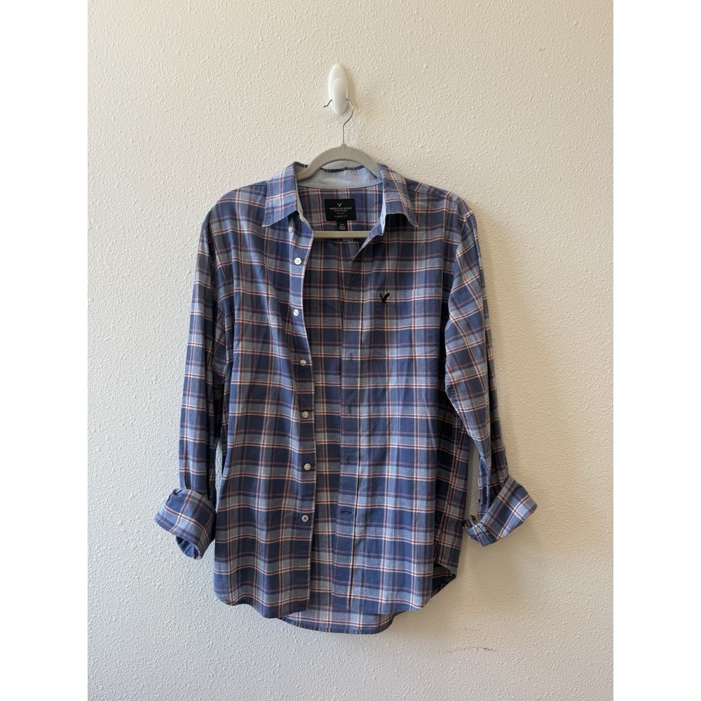 American Eagle Outfitters Men's Plaid Shirt Blue Red Long Sleeve Size M